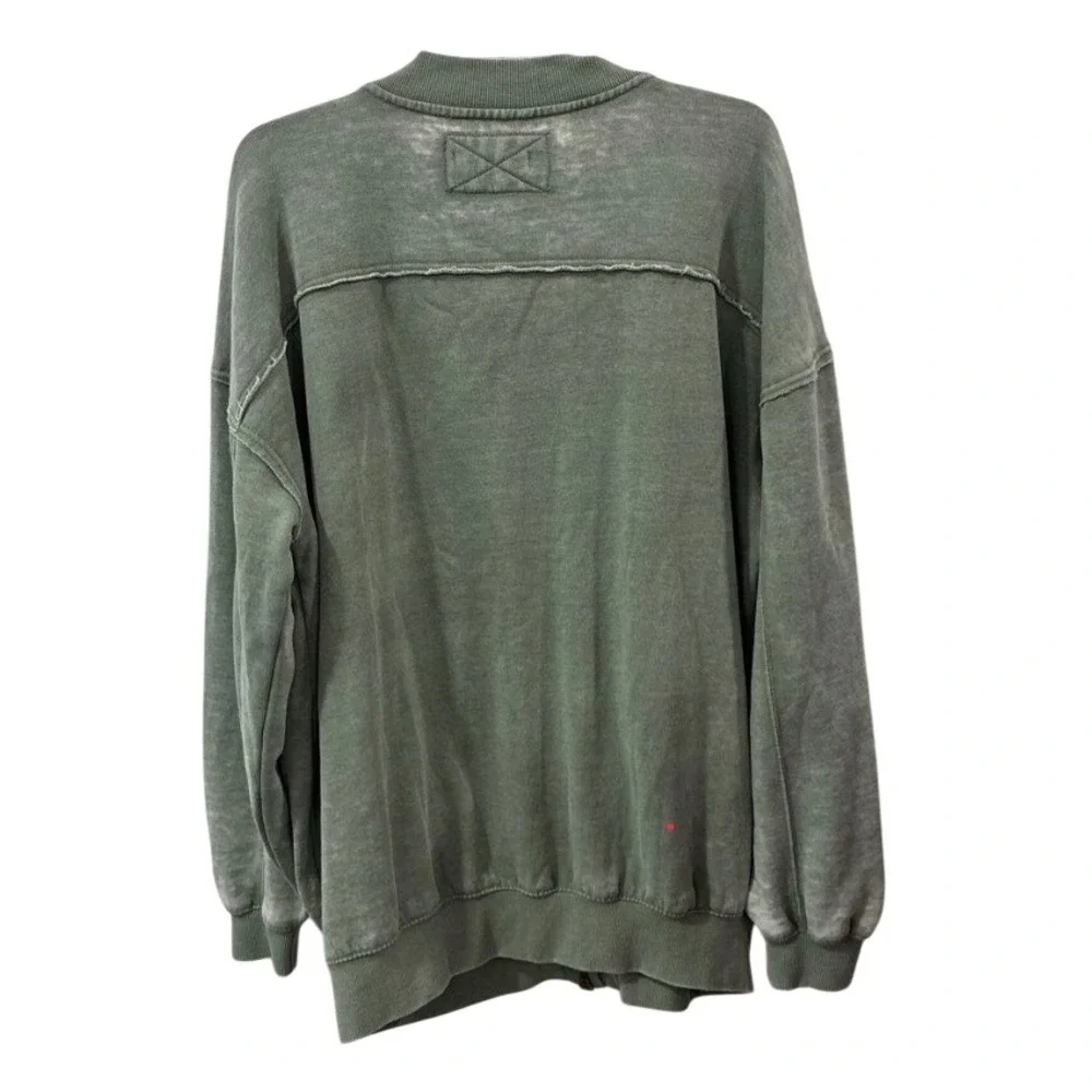 Free People Robby Bomber Jacket Washed Army Green Acid Wash Fleece Small